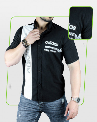 پیراهن مردانه آستین کوتاه مشکی آدیداس توردار Adidas مدل 1532
