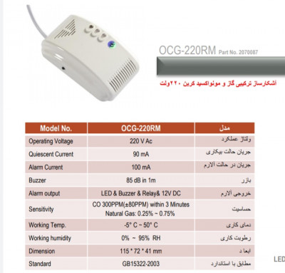 دتکتور ترکیبی گاز و مونواکسید پرلا مدل 220RM