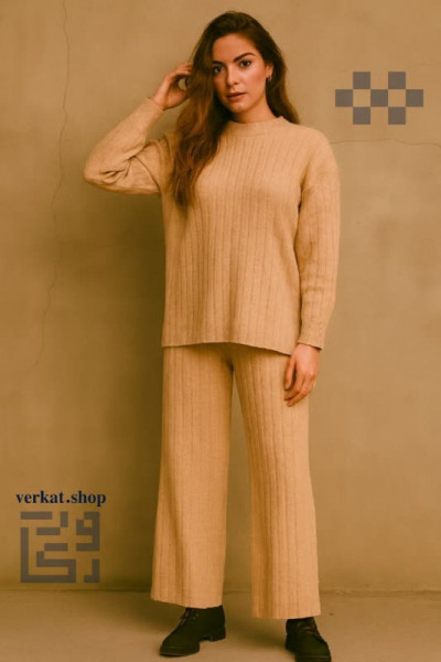 ست بافت یقه گرد زنانه – فروش عمده با طراحی راحت