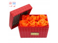 جعبه سورپرایز چرمی قرمز با گل های نارنجی - کد 006